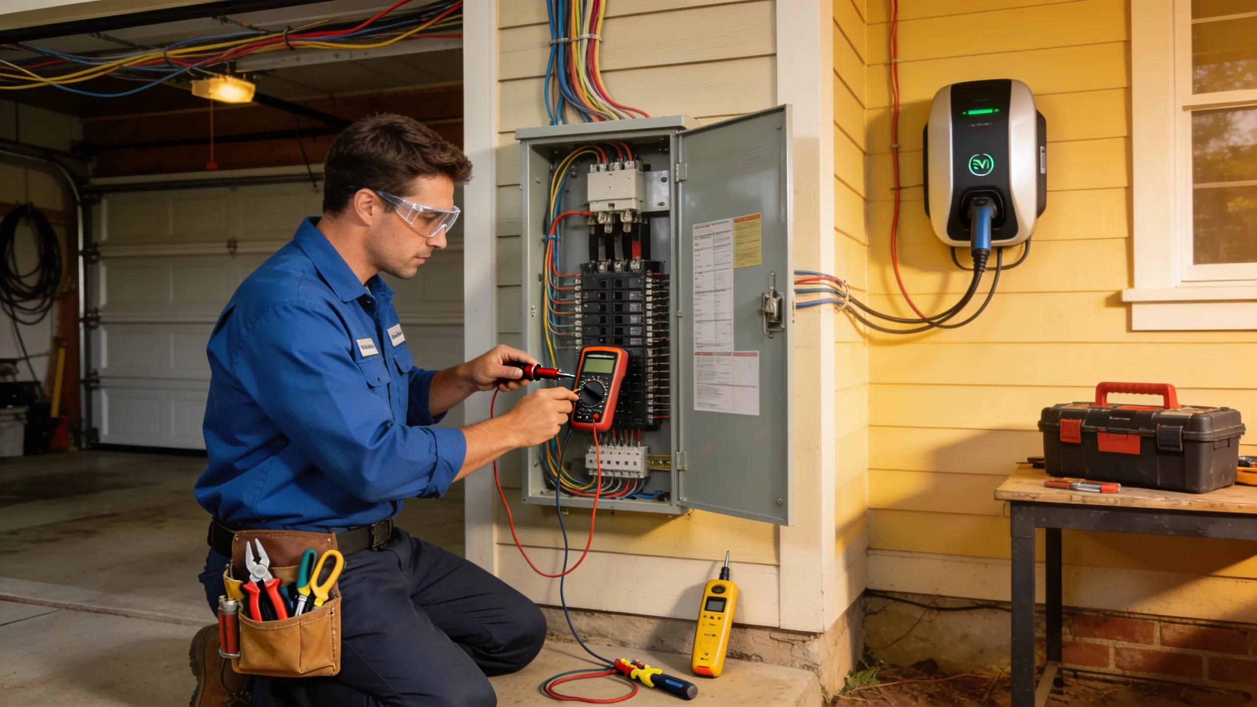 Electrician working on residential electrical panel in Marietta, GA